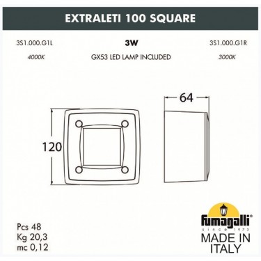 Светильник для подсветки лестниц Extraleti 100 Square 3S1.000.000.WYG1L