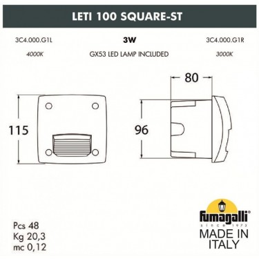 Светильник для подсветки стен Leti 100 Square-ST 3C4.000.000.WYG1L
