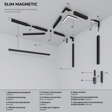 Магнитный шинопровод под натяжной потолок 2м черный Slim Magnetic 85204/00 Магнитный шинопровод под натяжной потолок 2м черный Slim Magnetic 85204/00