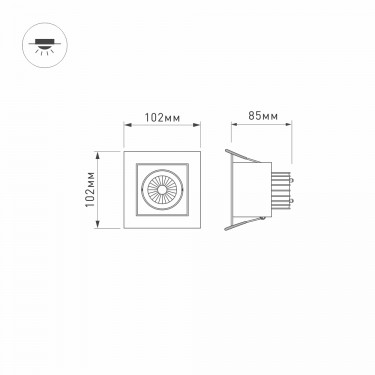 Карданный светильник CL-KARDAN-S102x102-9W Day (WH-BK, 38 deg)