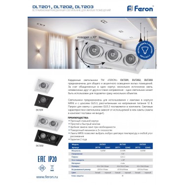 Карданный светильник 2×G5.3 черный Feron DLT202 32442