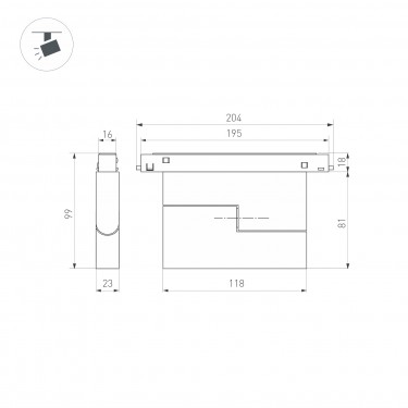 Магнитный светильник MAG-ORIENT-FLAT-FOLD-S195-6W Day4000 (BK, 80 deg, 48V)