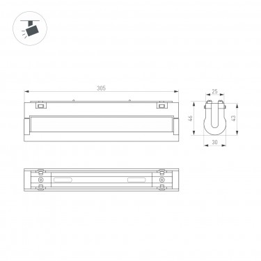Магнитный светильник MAG-VIBE-FLAT-TURN-L305-12W Day4000 (BK, 110 deg, 48V, TUYA Zigbee)