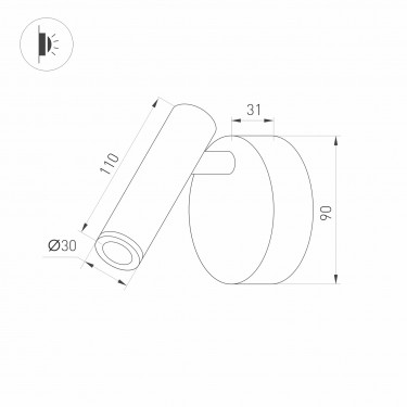 Настенный светильник SP-BED-NB-R90-3W Warm3000 (BK, 20 deg, 230V)