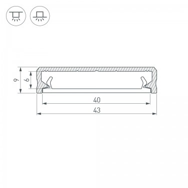 Профиль для лент 2020x43x9мм ALM-FLAT-S-2020 ANOD