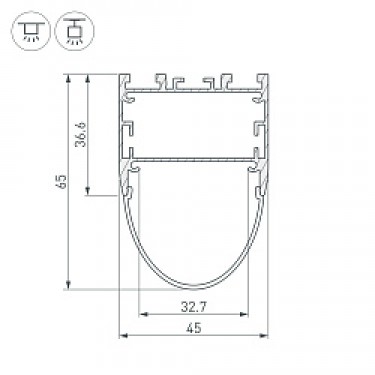 Профиль с отсеком для блока 2000x45x36.6мм ARH-LINE-B-3652-2000 ANOD