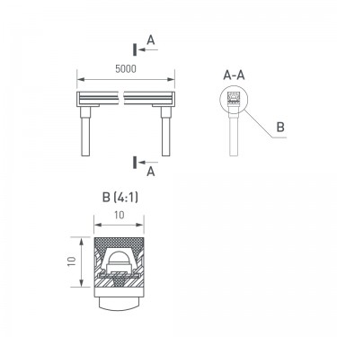 Грейзер THOR-TOP-B70-10x10mm 24V Day4000 (15 W/m, IP67, 5m, wire x2)