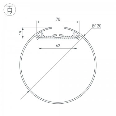 Профиль для линейных светильников SL-ROUND-D120-2000 ANOD Профиль для линейных светильников SL-ROUND-D120-2000 ANOD