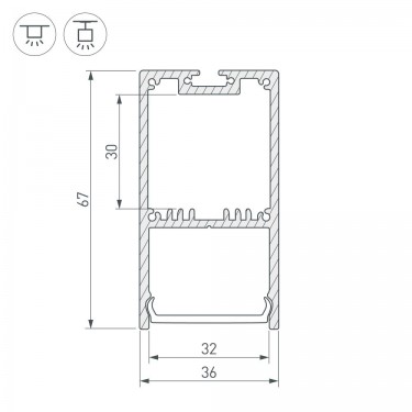 Профиль для линейных светильников 2000x36x67мм SL-LINE-3667-2000 ANOD Профиль для линейных светильников 2000x36x67мм SL-LINE-3667-2000 ANOD