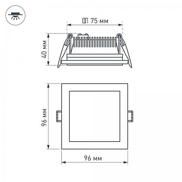 Стеклянная квадратная панель LT-S96x96WH 6W Day White 120deg