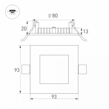 Тонкая квадратная светодиодная панель DL-93x93M-5W Warm White