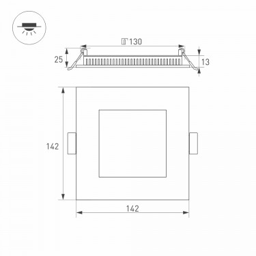 Тонкая квадратная панель DL-142x142M-13W Day White