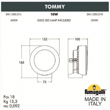 Уличный настенный светильник Tommy 2M1.000.000.AXD1L