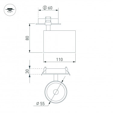 Светильник LGD-LUMOS-R55-9W Warm3000 (BK, 25 deg, 230V)