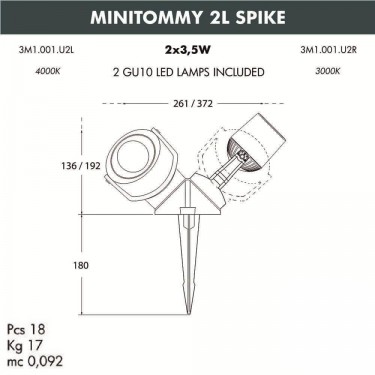 Ландшафтный светильник Minitommy 2L Spike 3M1.001.000.AXU2L