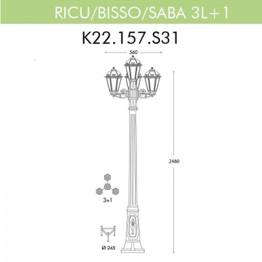 Уличный фонарь Ricu Bisso/Saba 3+1 K22.157.S31.BYF1R