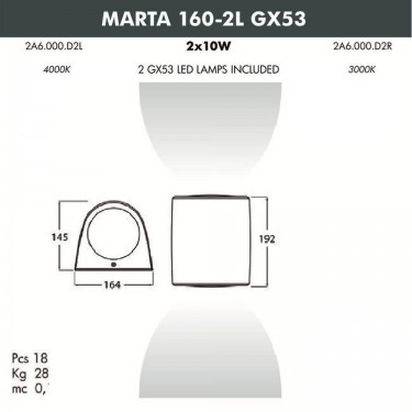 Фасадный светильник Marta 160-2L 2A6.000.000.AXD2L