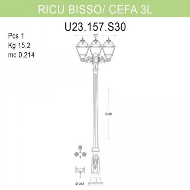 Садово-парковый светильник Ricu Bisso/Cefa 3L U23.157.S30.BYF1R