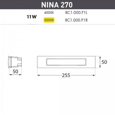 Светильник для подсветки лестниц серый Nina 270 8C1.000.000.LYP1L