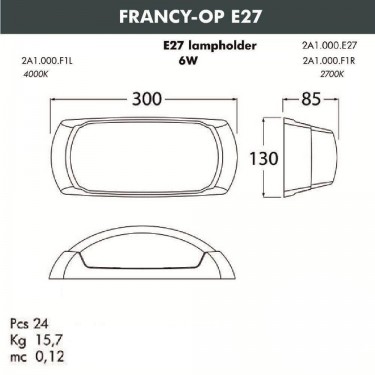 Уличный настенный светильник Francy-ОP 2A1.000.000.LYF1R Уличный настенный светильник Francy-ОP 2A1.000.000.LYF1R