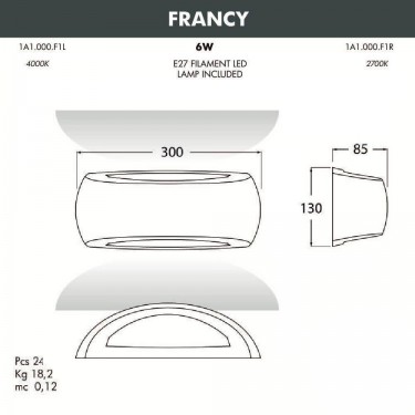 Уличный настенный светильник Francy 1A1.000.000.WYF1R