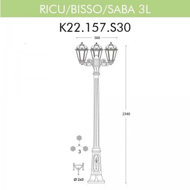 Уличный фонарь Ricu Bisso/Saba 3L K22.157.S30.BYF1R