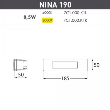 Светильник для подсветки лестниц серый Nina 190 7C1.000.000.LYK1L