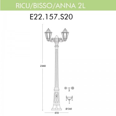 Уличный фонарь Ricu Bisso/Anna 2L E22.157.S20.BXF1R