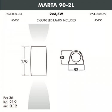 Уличный настенный светильник Marta 2A4.000.000.WXU2L