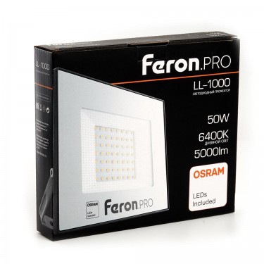 Светодиодный прожектор 50W 6400K Feron LL-1000 41540