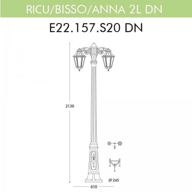 Уличный фонарь Ricu Bisso/Anna 2L Dn E22.157.S20.BYF1RDN