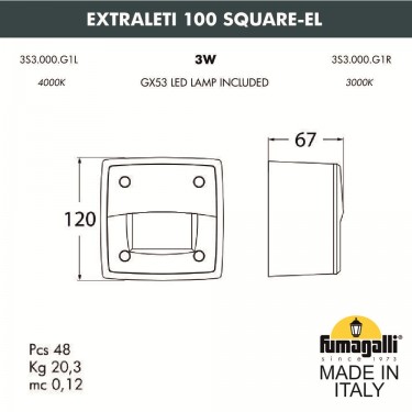 Светильник для подсветки лестниц Extraleti 100 Square-EL 3S3.000.000.WYG1L