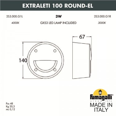 Светильник для подсветки лестниц Extraleti 100 Round-EL 2S3.000.000.AYG1L
