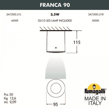 Потолочный накладной светильник Franca 90 3A7.000.000.WXU1L