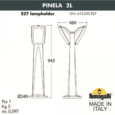 Садовый светильник столб PINELA 2L 2N1.613.020.LYF1R