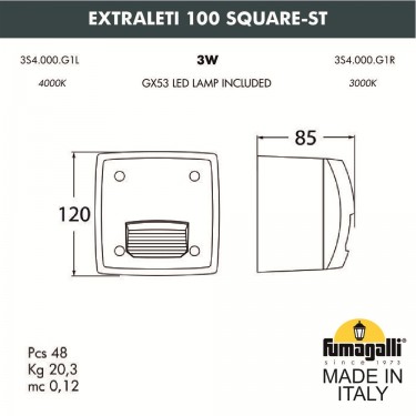 Светильник для подсветки лестниц Extraleti 100 Square-ST 3S4.000.000.WYG1L