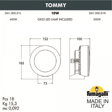 Уличный настенный светильник Tommy 2M1.000.000.LXD1L
