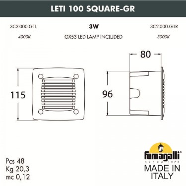 Светильник для подсветки лестниц Leti 100 Square-GR 3C2.000.000.WYG1L