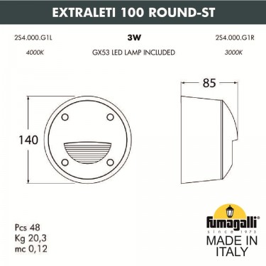 Светильник для подсветки лестниц Extraleti 100 Round-ST 2S4.000.000.AYG1L