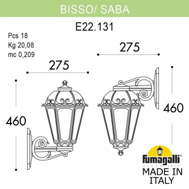 Уличный настенный светильник Bisso/Saba K22.131.000.AYF1R DN