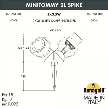 Ландшафтный светильник Minitommy 2L Spike 3M1.001.000.WXU2L