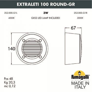 Светильник для подсветки лестниц Extraleti 100 Round-GR 2S2.000.000.WYG1L