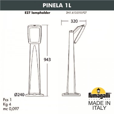 Садовый светильник столб PINELA 1L 2N1.613.010.LYF1R