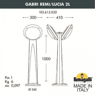 Светильник-столб наклонный Gabri Remi/Lucia 1L 1R3.613.X20.AYE27