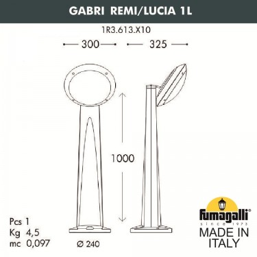 Светильник-столб наклонный Gabri Remi/Lucia 1L 1R3.613.X10.WYE27