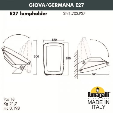 Уличный настенный светильник Giova/Germana 2N1.702.000.AYF1R