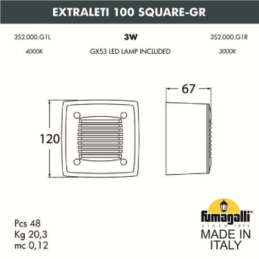 Подсветка лестниц Extraleti 100 Square-GR 3S2.000.000.AYG1L