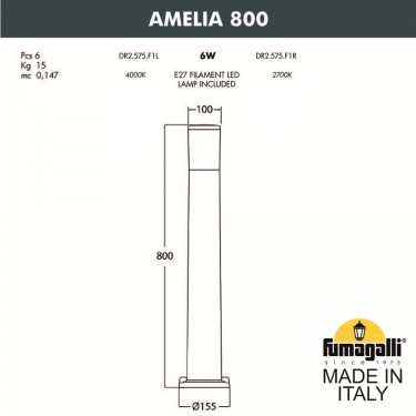 Садовый светильник столб Amelia 800 DR2.575.000.WYF1R