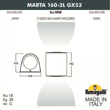 Фасадный светильник Marta 160-2L 2A6.000.000.LXD2L